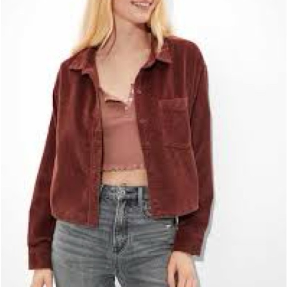 Women’s Cropped Corduroy Jacket - purple maroon